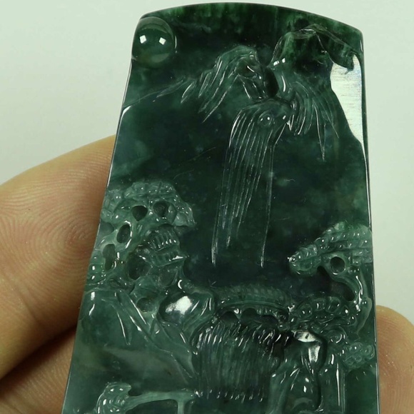 Dark Green Natural A JADE jadeite Two-sided Carved Pendant 山水 1898-2 - Picture 2 of 9
